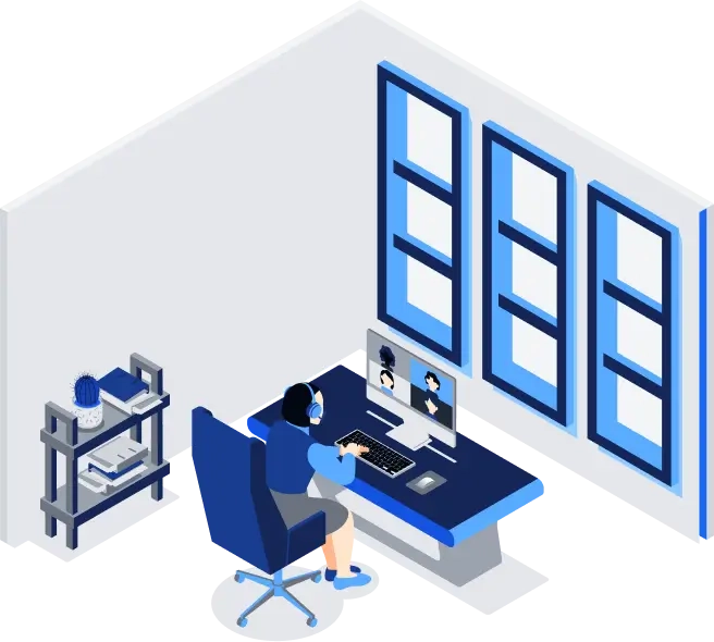 Illustration of a private office with desk and window