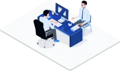 Illustration of a client meeting office with executive desk