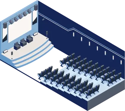 Illustration of a conference room with theater seating