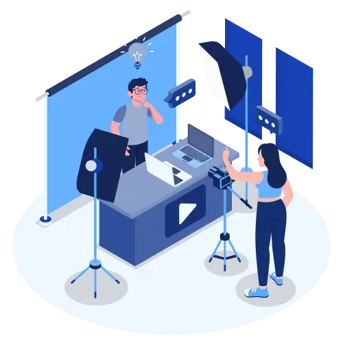 Illustration of a content studio with lighting and camera