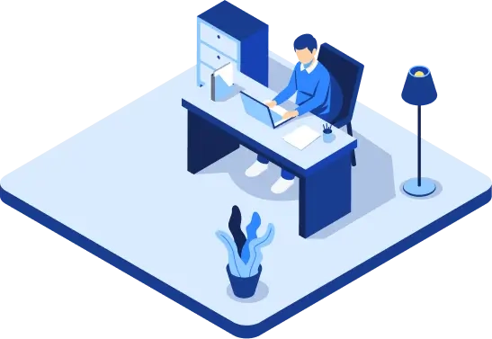 Illustration of a person working at a dedicated desk with storage