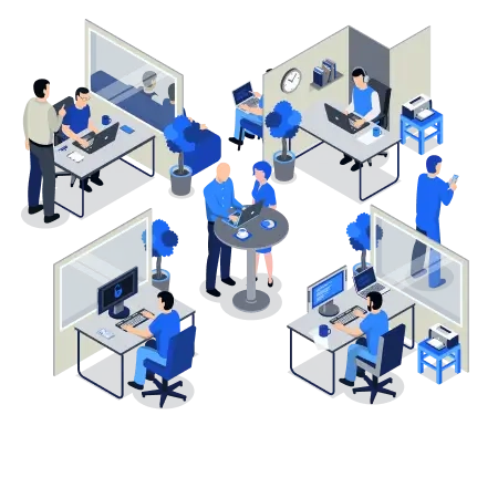 Illustration of an open-plan office for a growing team