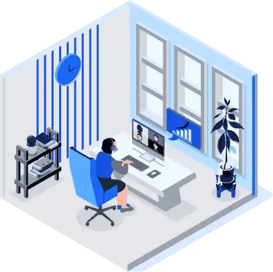 Illustration of a private call room with desk setup