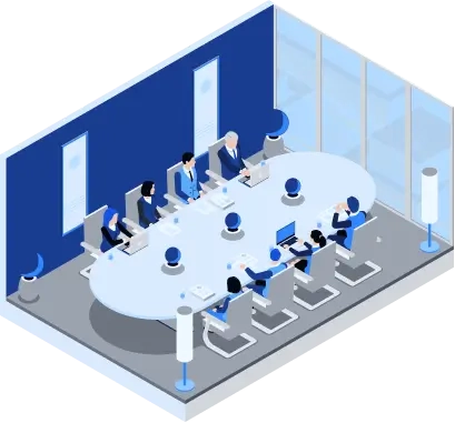 Illustration of a small meeting room with oval table