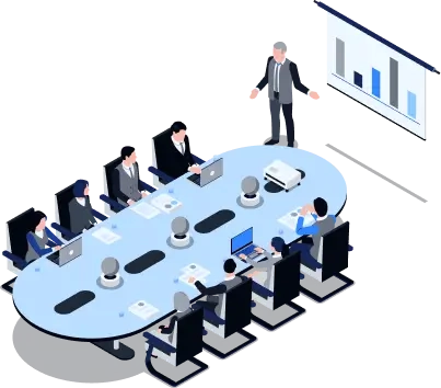 Illustration of a team meeting room with presentation screen